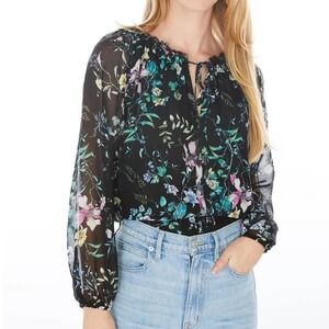 Generation Love Silk Hallie Wild Floral Long Sleeve Blouse Black Women's Medium